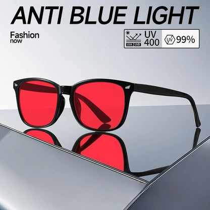 Classic Red Lens Blue Light Blocking Glasses Square Men Better Sleep anti Bluelight Filter Orange Women UV400 Eyeglasses