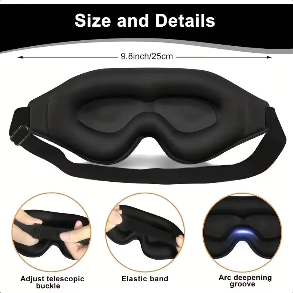 3D Eye Mask, Comfortable & Breathable Sleep Mask with Nose Pad, Adjustable Size Eye Cover for Sleeping, Travel & Nap, Blackout